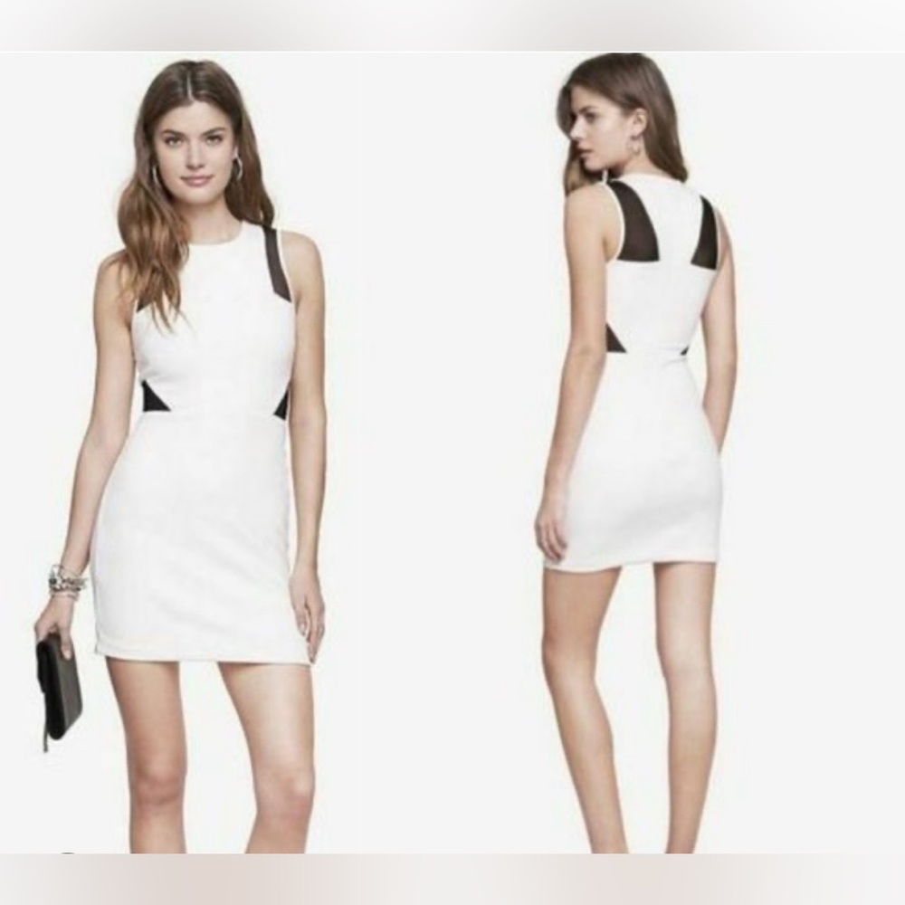 Express ❤︎︎ Ivory Black Mesh Cutout Sheath Mini Dress